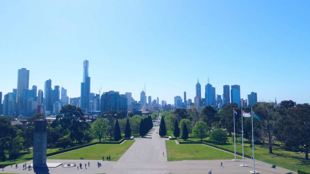 view over the city of Melbourne from Shrine of Remembrance