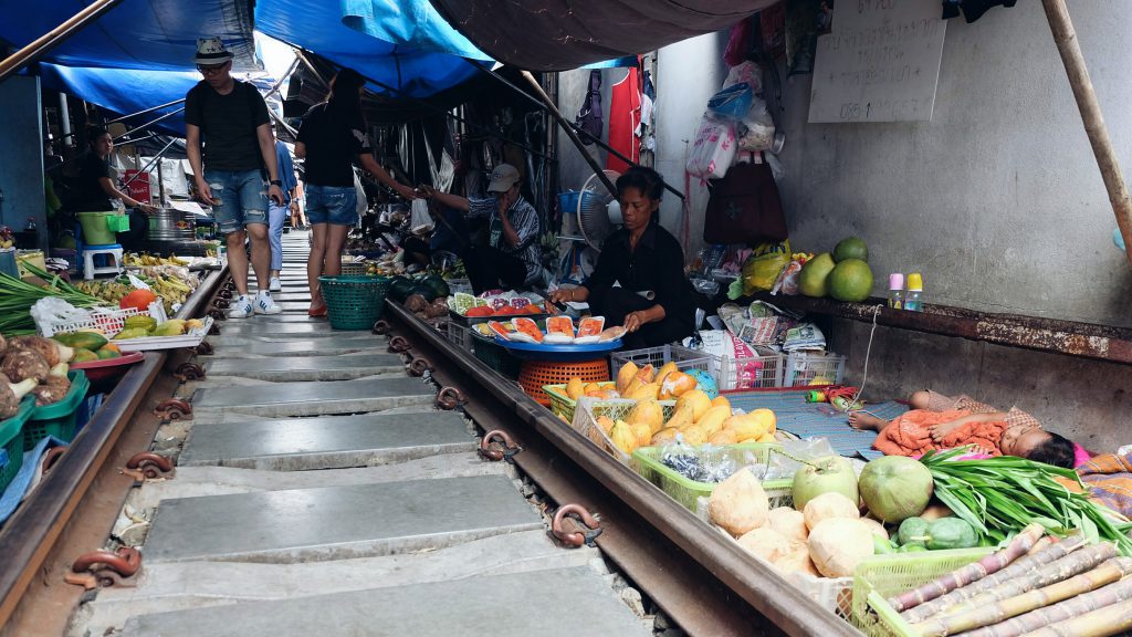 shot railway Maeklong market Thailand