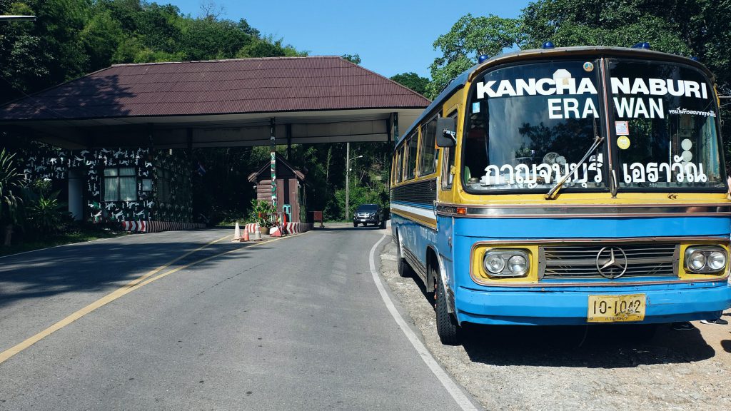 local bus Erawan National Park entrance Thailand