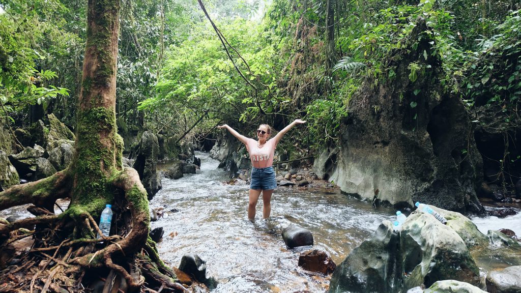 walking through water jugnle hike Khao Sok