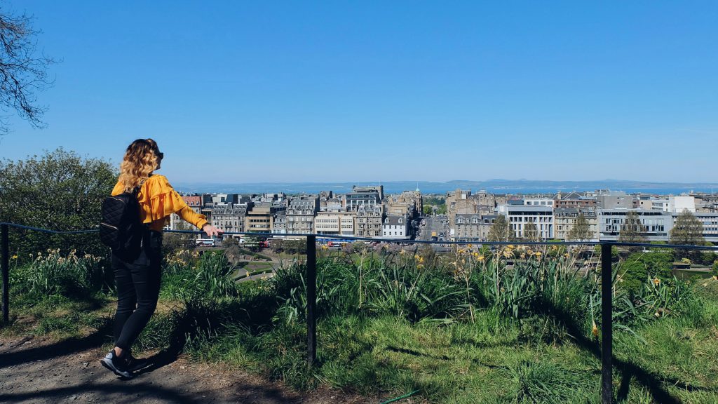 enjoying cityview from Princes Street Garden Edinburgh