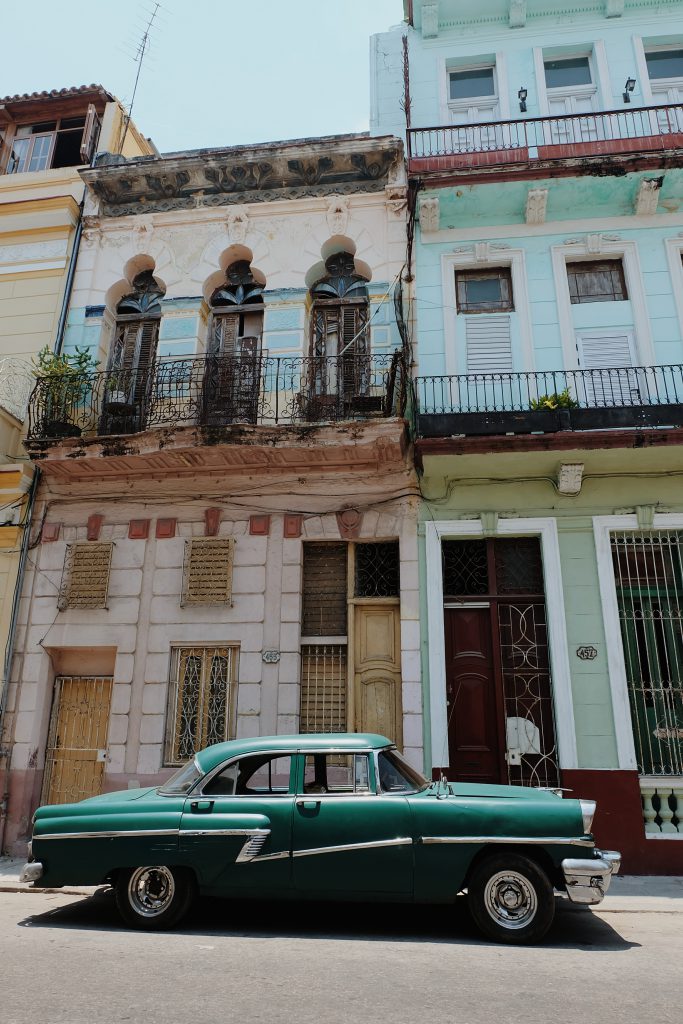 green oldtimer streets Havana Cuba
