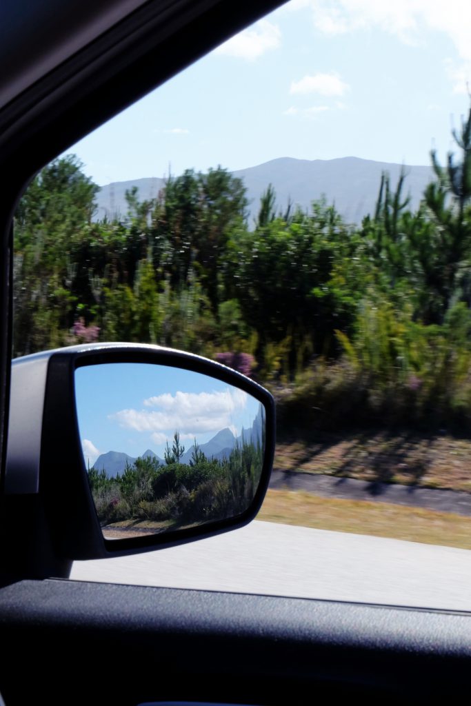 car mirror picture road trip Garden Route SA
