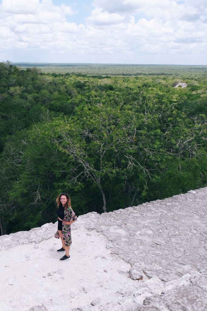 climbing Mayan ruins Calakmul Mexico