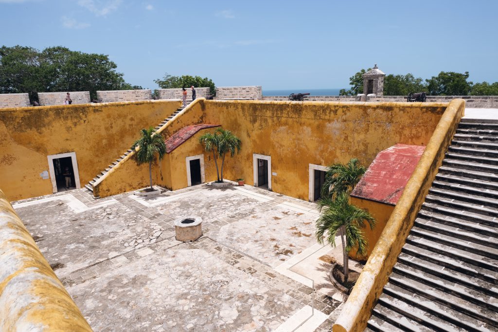 yellow wall Fort San Miguel Campeche Mexico