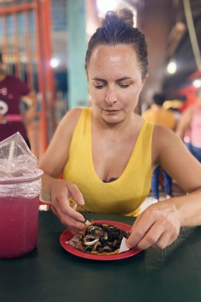 trying Yucatan dish foodtour Merida Mexico
